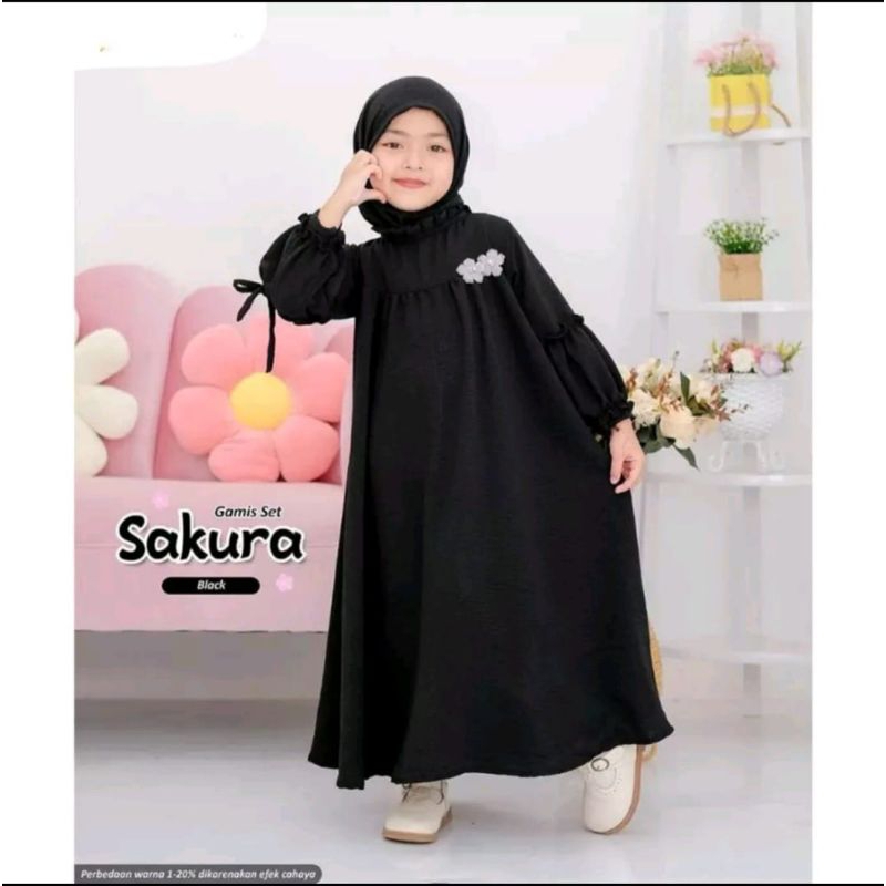 DRES ANAK MODEL SEKARANG SAKURA/BAJU MUSLIM ANAK YANG TERBARU/BAJU GAMIS ANAK 3 SAMPAI 9 TAHUN/MODEL