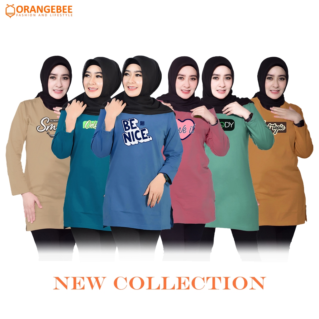 Tunik kaos Wanita - OrangeBee New Collection - Tunik Kaos - Tunik Muslimah - Tunik Kekinian - Tunik 