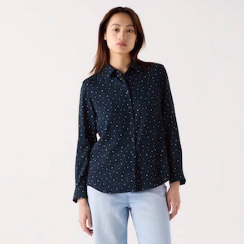 UNIQLO Women Blouse Kemeja Blus Rayon Motif Wanita Lengan Panjang