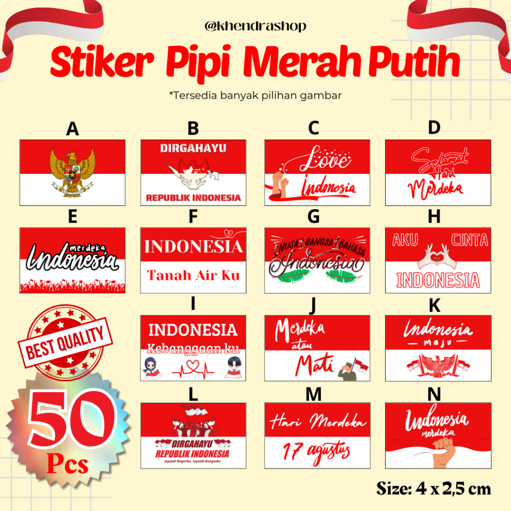 

50 PCS STIKER PIPI MERAH PUTIH - HUT RI MURAH