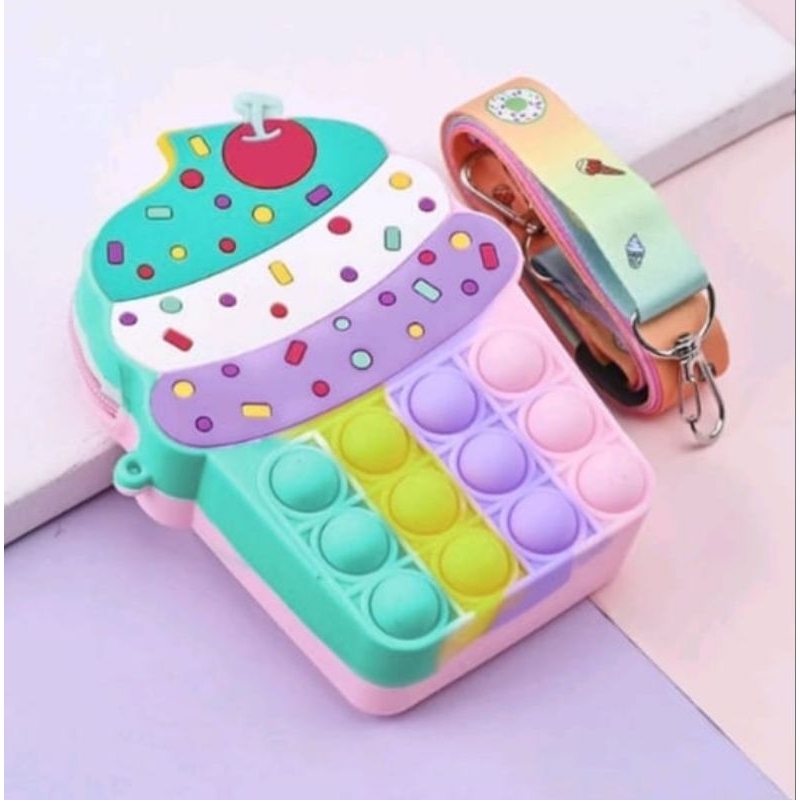Tas Pop it Ice Cream / Tas Pop It Cup Cake / Tas Pop It Anak Perempuan / Tas Pop It Selempang Bag Lu