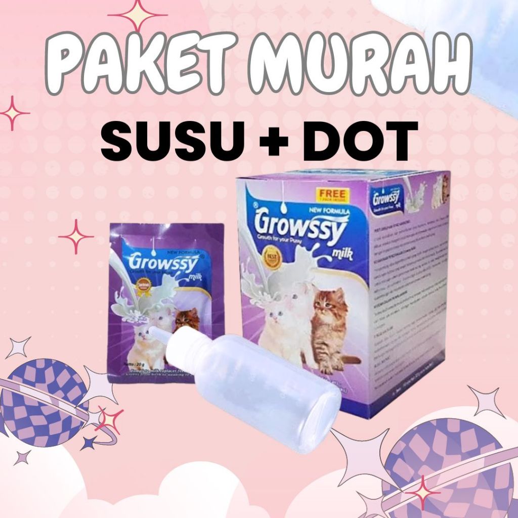 Growssy Milk Susu Kucing Paket Susu Anak Kucing Kitten Bayi Baru Lahir Botol Dot