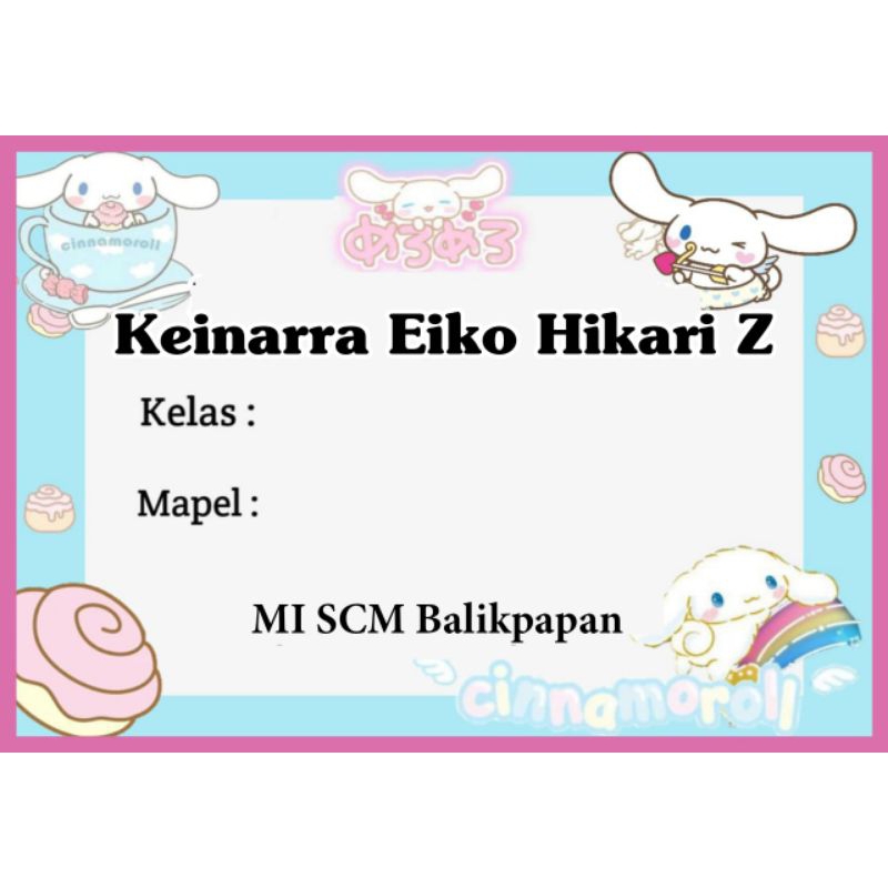 

(ISI 50 PCS) STICKER LABEL BUKU PELAJARAN SEKOLAH BISA CUSTOM NAMA DAN FOTO MOTIF CINAMOROLL