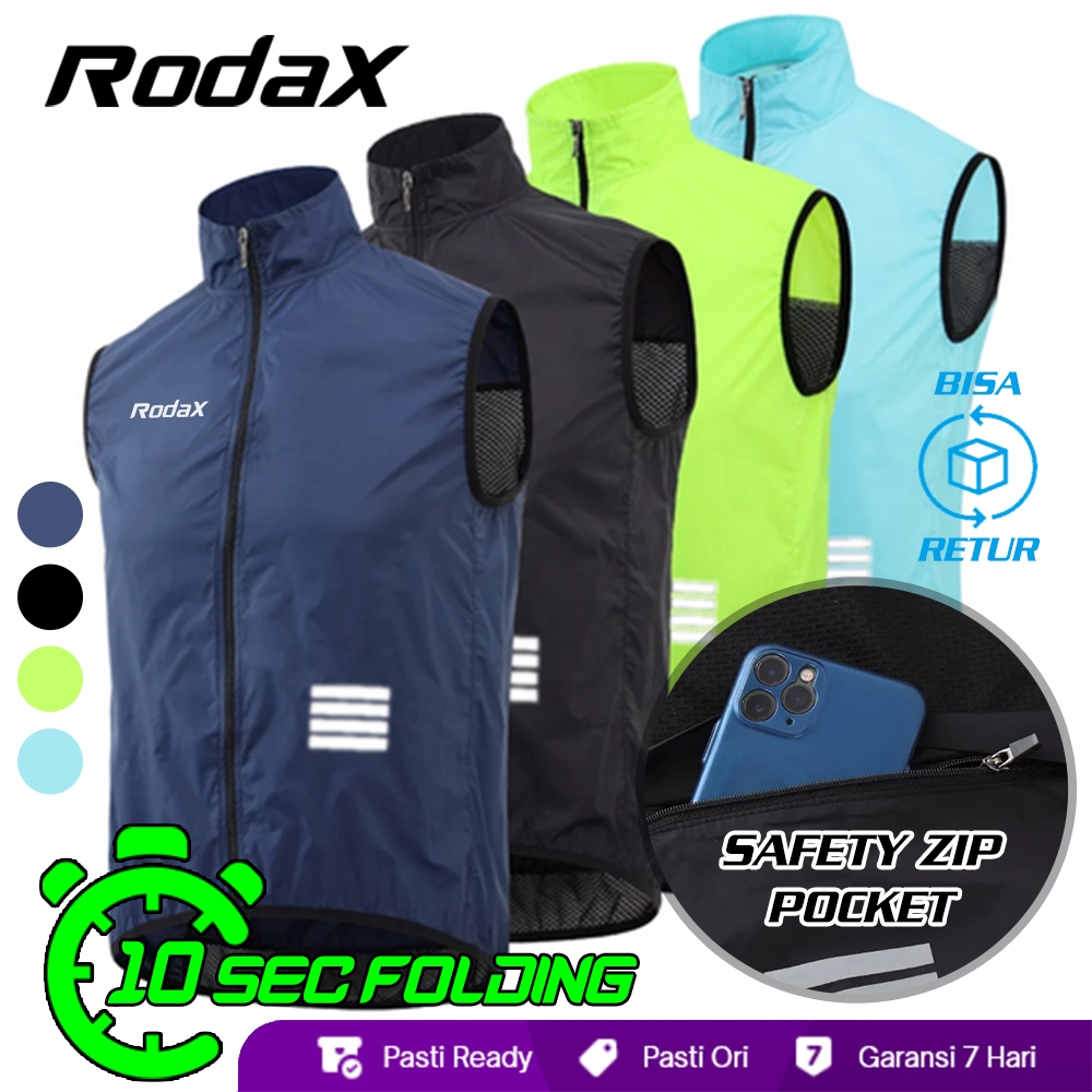 RodaX Foldable Gilet Dengan Kantong Ber-risleting Foldable Vest Rompi Sepeda Unisex Water Repellent 