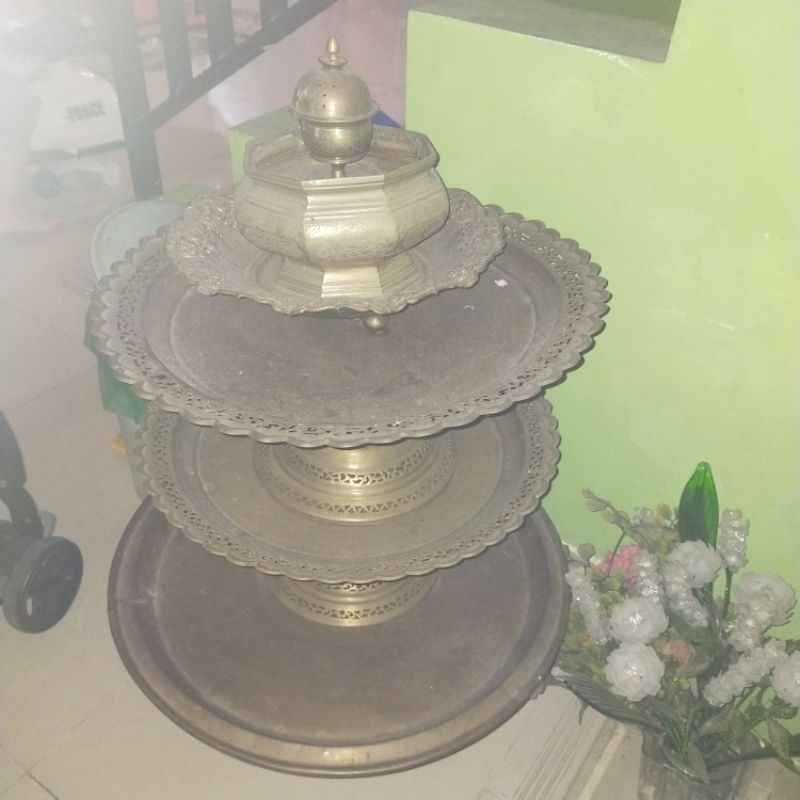 Dulang buah kuningan susun antik rare