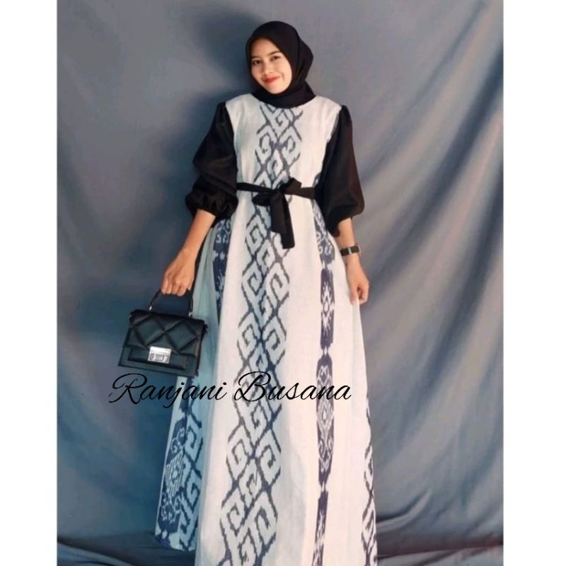 RANIA SET COUPLE TENUN ( READY STOCK ) BAJU TENUN COUPLE GAMIS JUMBO MOTIF BATIK TENUN TORAJA WHITE 