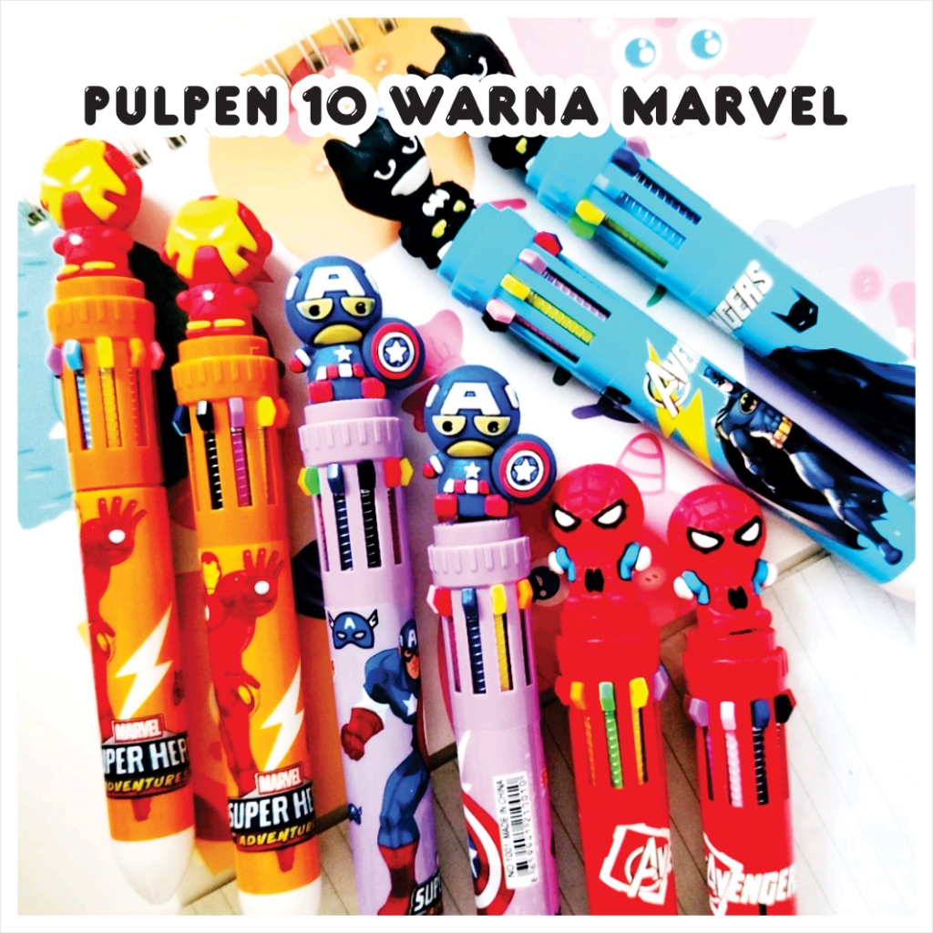 

Pulpen Cetek Marvel 10 Warna dengan Kepala Boneka | Bolpen Pena Mekanik Karakter Anak