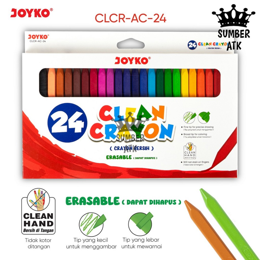 

YUH Krayon Bersih Clean Crayon Erasable Joyko 12 dan 24 Warna CLCR-AB-12 CLCR-AC-24