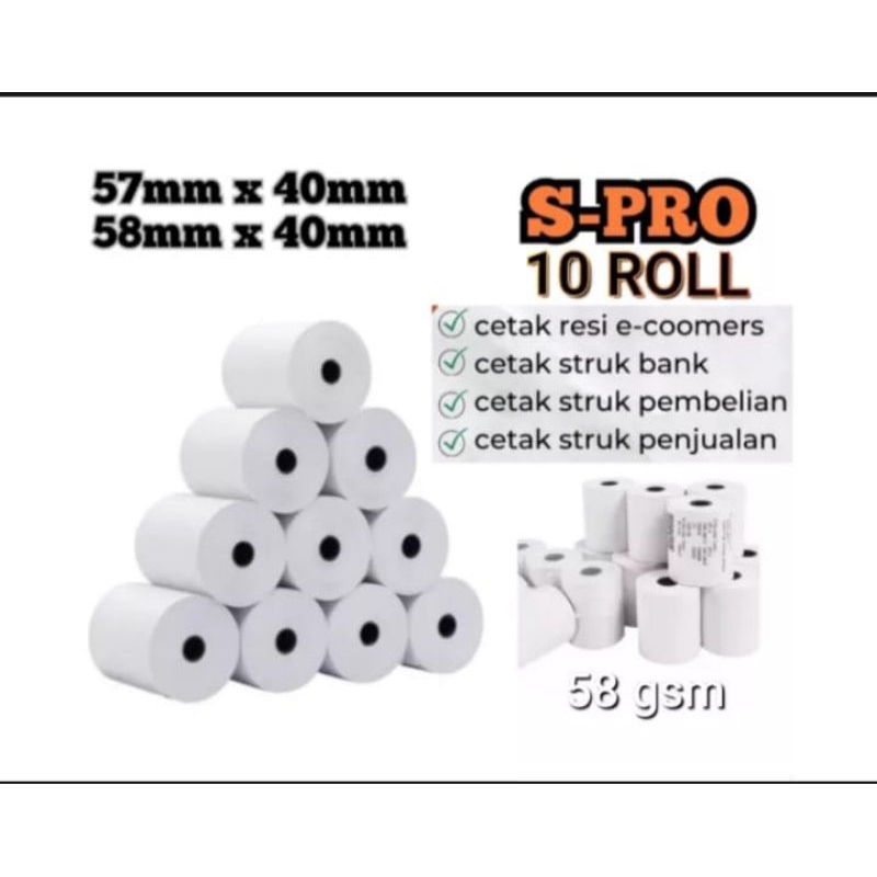 

KERTAS SETRUK THERMAL EDC PEPER ROLL 58x40mm paket 10 roll