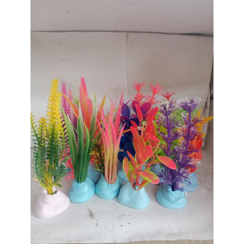 promo 10 pcs Tanaman plastik hiasan aquarium 1 pack hemat rumput sintetis aquarium