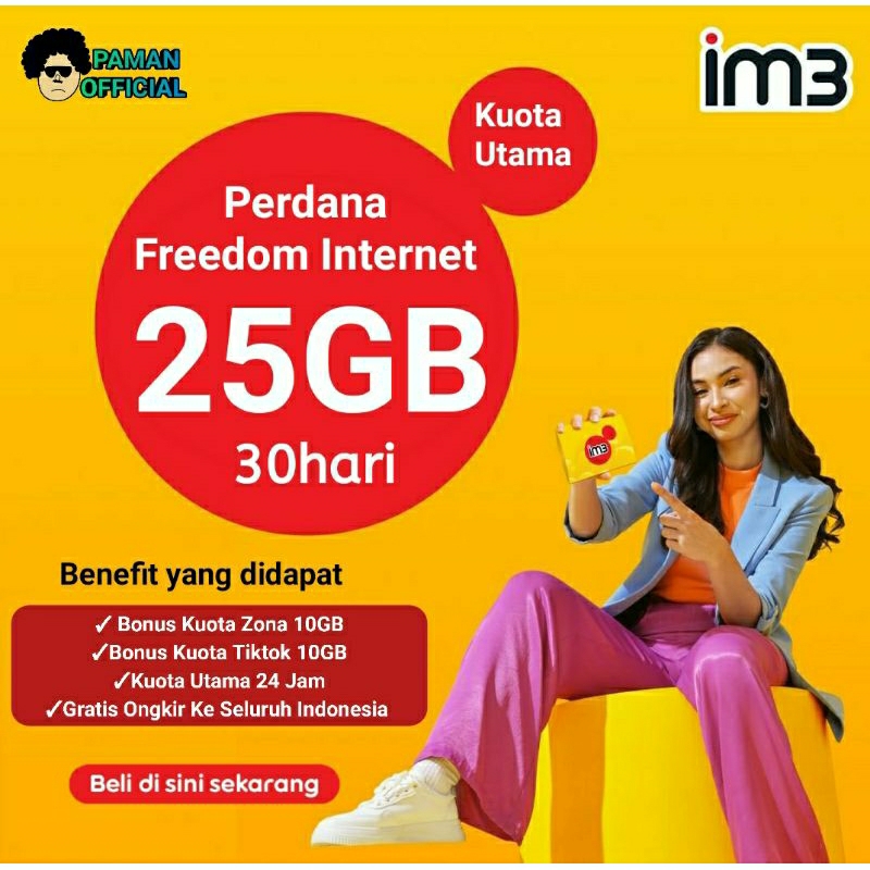Kartu Perdana Freedom Internet 25GB/30 hari & Bonus Kuota 10GB