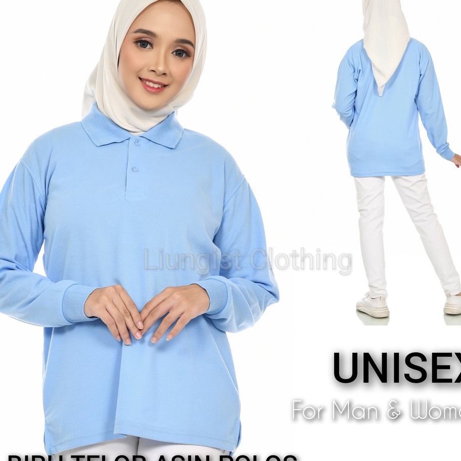 HJ6 Kaos Polo Panjang Unisex Biru Telor Asin Polos  Kaos Kerah  Poloshirt  Polo Shirt Panjang