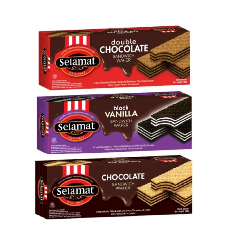 

Selamat - Sandwich Wafer - Black Vanilla - Chocolate - Double Chocolate 145 gr