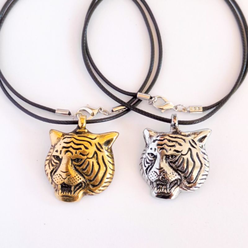 Kalung Tali Hitam Liontin Harimau Custom Ukuran Tali - Aksesoris Pria Gaya Kasual Ataupun Sehari har