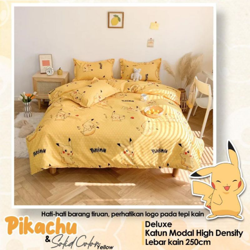 set bedcover katun cvc super lembut motif | Pikachu | Sr family |free karet Antigeser