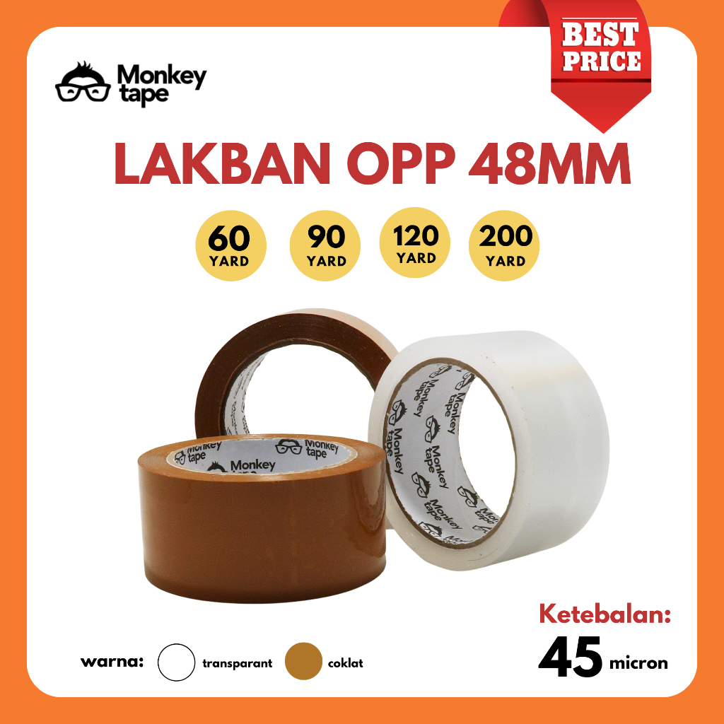 

Lakban OPP 48MM Transparant & Coklat MERK MONKEY TAPE Premium Packing Tape Multifungsi Tebal Lengket