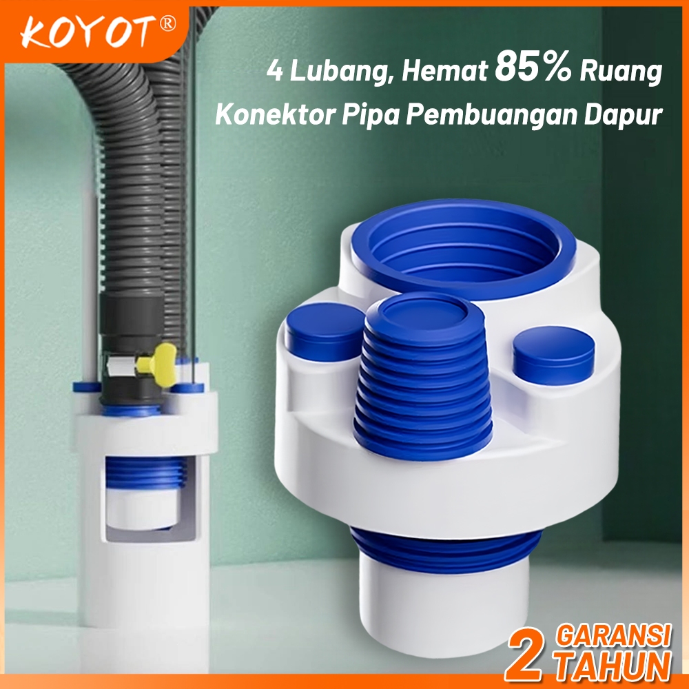 KOYOT Konektor Pipa Pembuangan Dapur 4 Lubang Hemat Ruang Anti Bau Anti Kecoa Anti-odori-insect Pipa