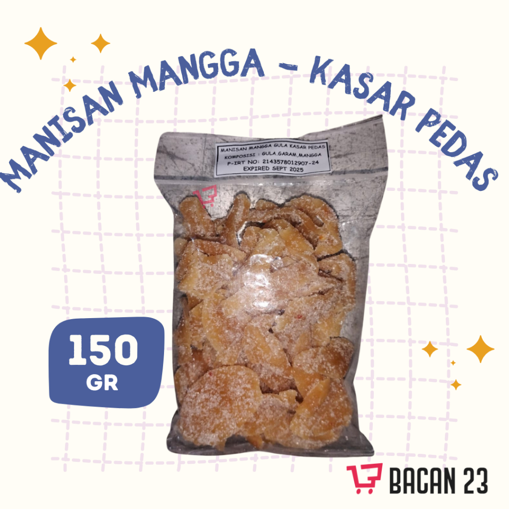 

Manisan Mangga Gula Kasar Pedas ( 150gr ) / Manisan Kering / Bacan 23 / Bacan23