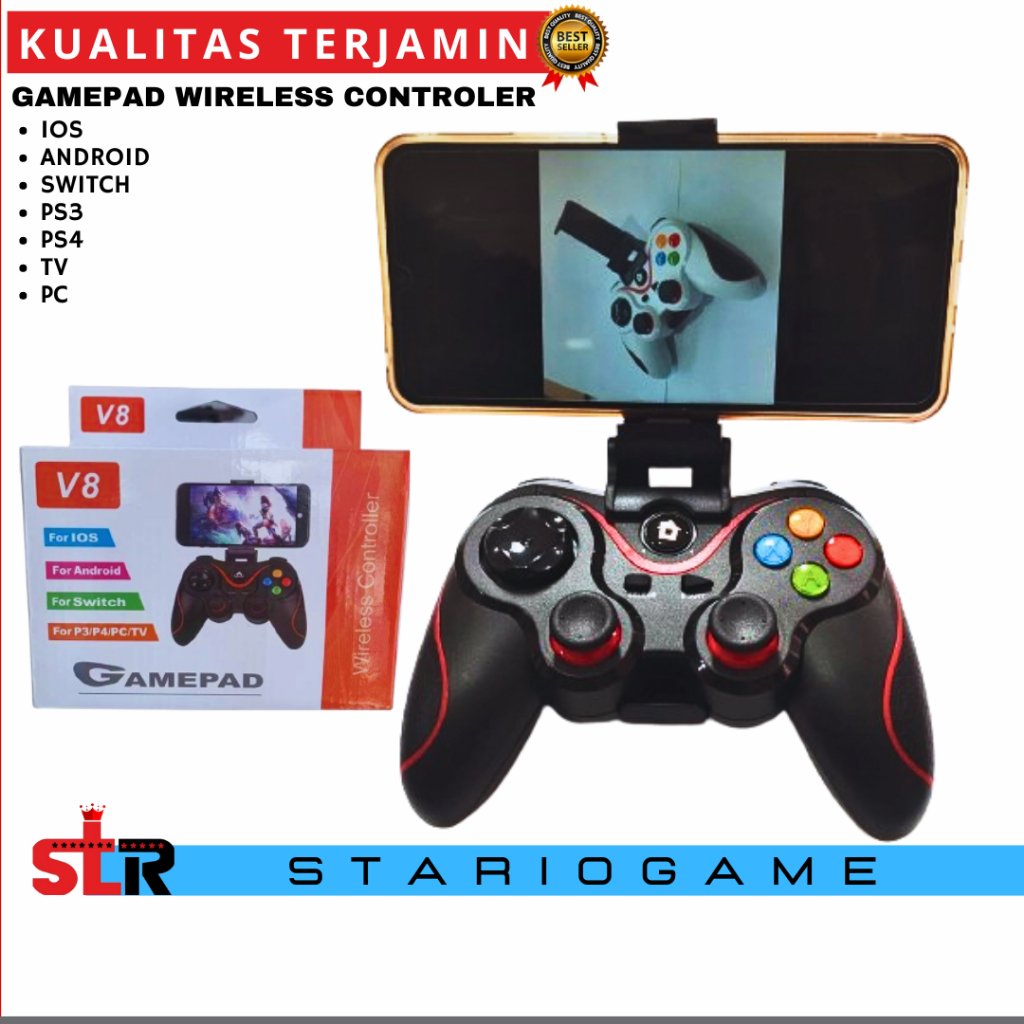 Stik gamepad HP android wireless bluetooth stik Game PC TV Stick PS3 PS4 IOS komplit holder dan char