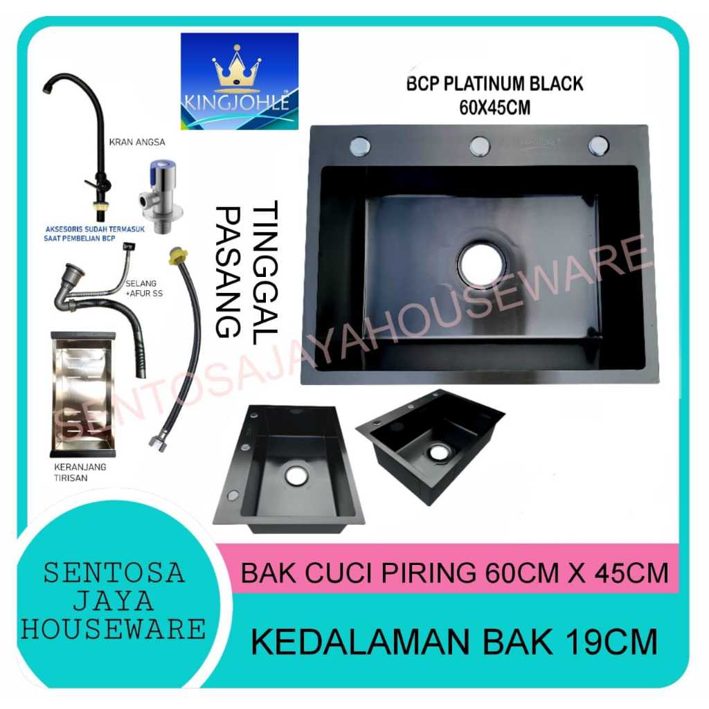 BAK CUCI PIRING 1 LUBANG 60CM X 45CM HITAM STAINLESS / BCP 1 LUBANG HITAM STAINLESS