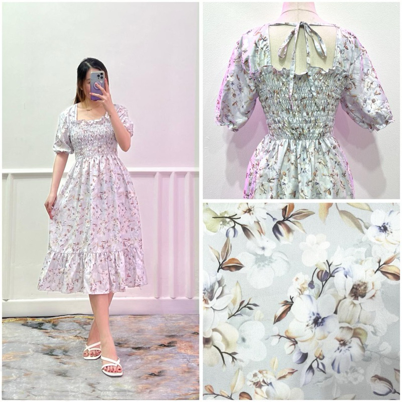 KF - ZRD DRESS WANITA LEY / SMOCKED DRESS / Dress Kekinian Wanita / Fashion Dress Model Tali Pita Be