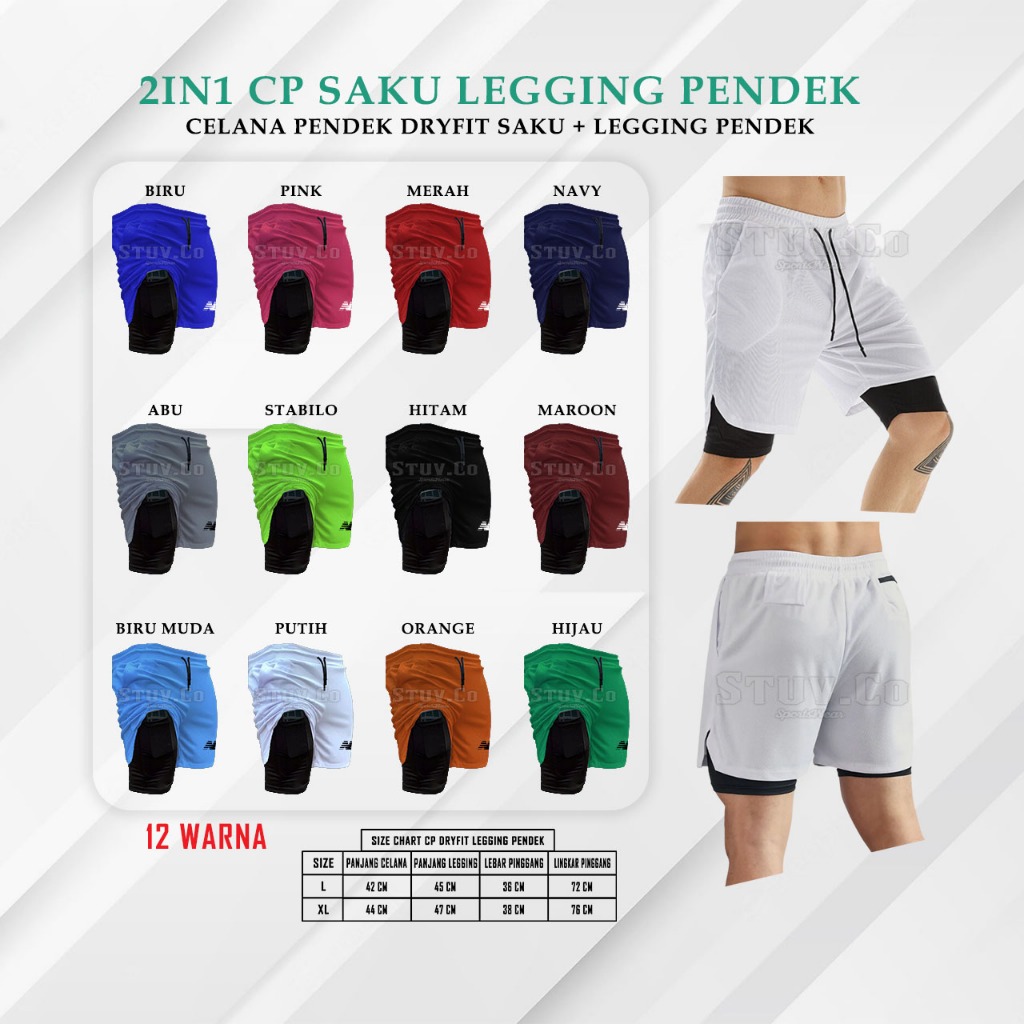 Celana 2in1 Pendek Celana Saku Double Layer Kompresi Dry Fit Olahraga Indoor Maupun Outdoor Sepeda B