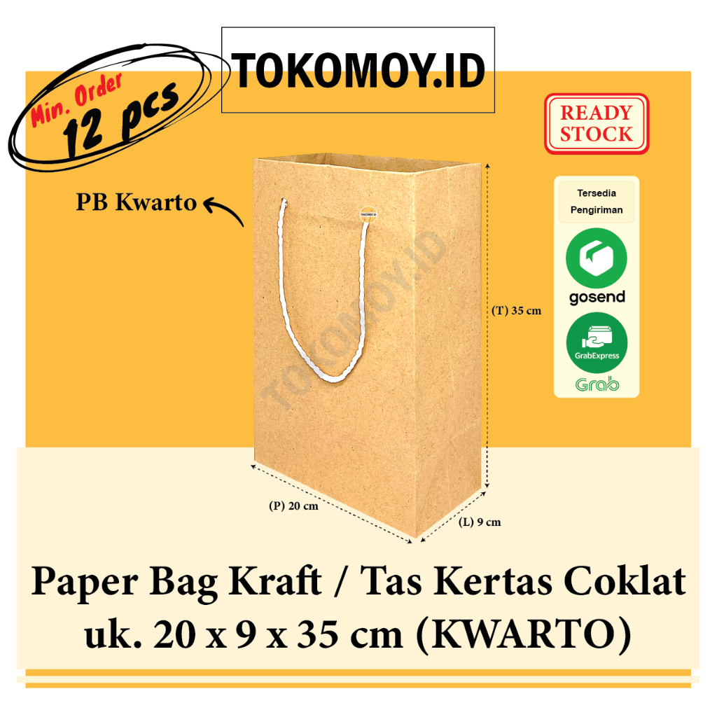 

Paper Bag Kraft uk. 20x9x35cm / Tas Kantong Kertas Coklat Polos Ukuran KWARTO