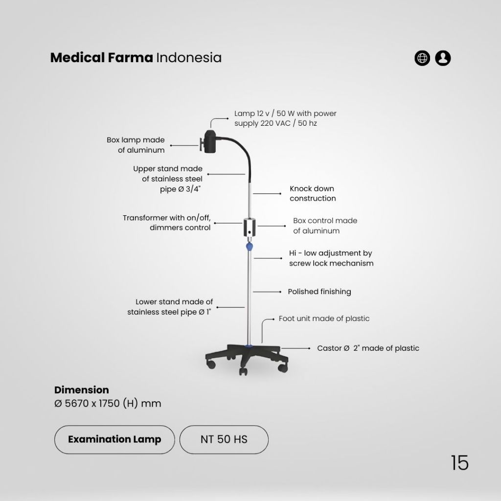 Examination Lamp - Medical Farma Indonesia - Lampu Periksa Medis NT 50 HS/HSS - Examination Lamp Adj