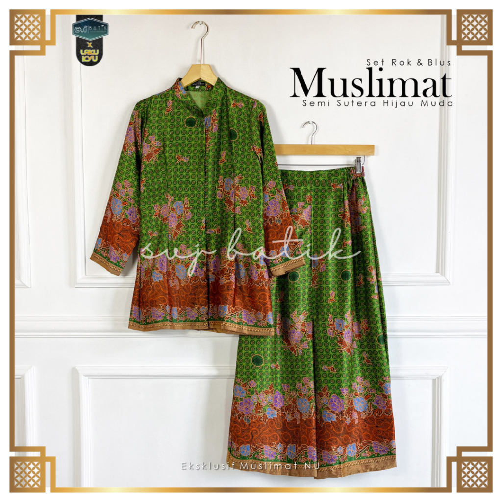 SETELAN MUSLIMAT NU WANITA TERBARU BATIK PENGAJIAN SERAGAMAN PET INSTAN JILBAB SYARI PENGAOSAN HIJAU