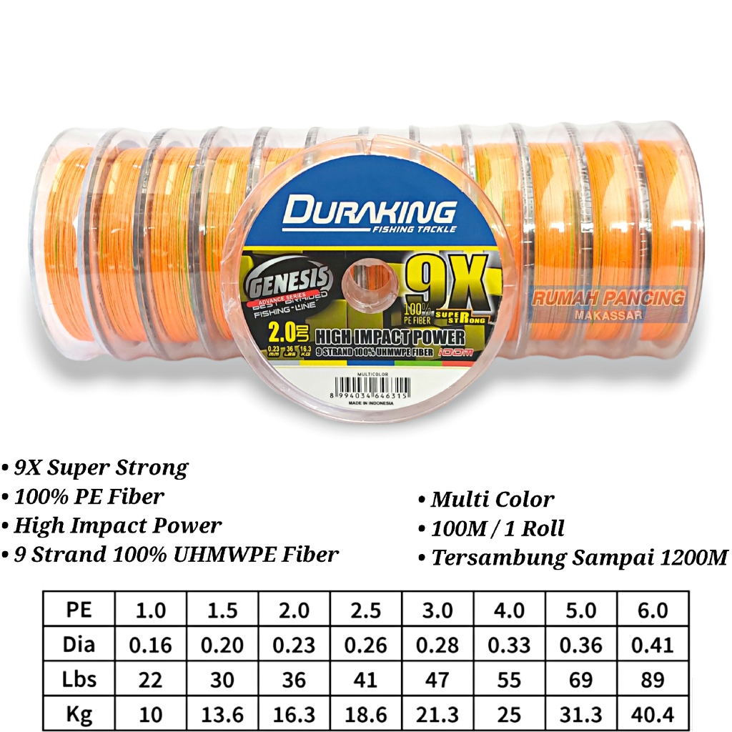 Benang PE Duraking Genesis X9 100M / Senar Pancing