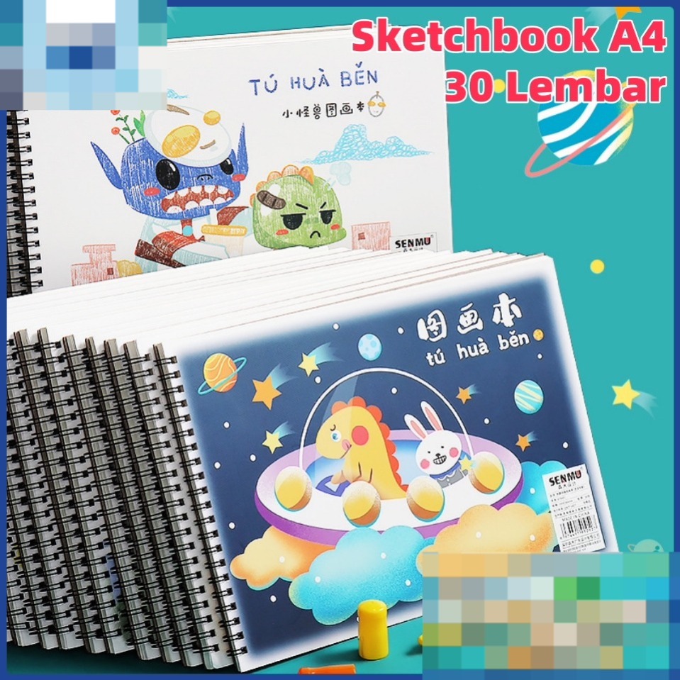 

AIMILO Buku Gambar Anak Sketchbook A4 Drawing Book Jilid Spiral Kertas Tebal 30 Lbr