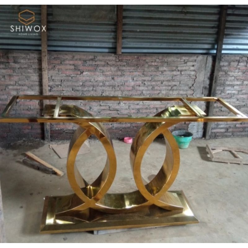Meja konsul kaki stainless gold motif x/Kaki meja konsul stainless gold/Rangka meja konsul stainless