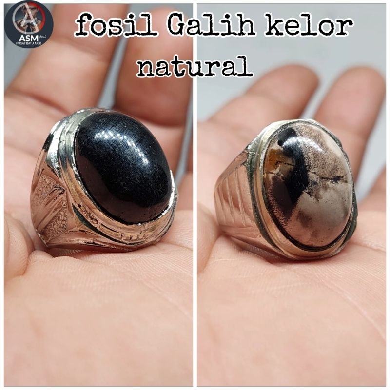 CINCIN NATURAL FOSIL GALIH KELOR HITAM / BERCORAK NATURAL MEMBATU JOSS / cincin batu akik pria wanit