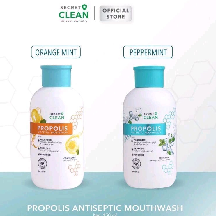 SECRET CLEAN Propolis Antiseptic Mouthwash 100ml - PaperMint / OrangeMint / Green Tea Mint - Obat Ku