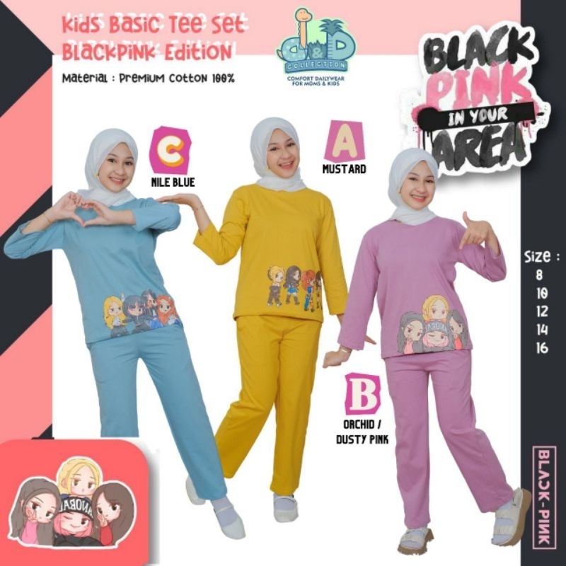 black pink set by.d&d setelan baju blackpink anak baju anak murah setelan kaos murah