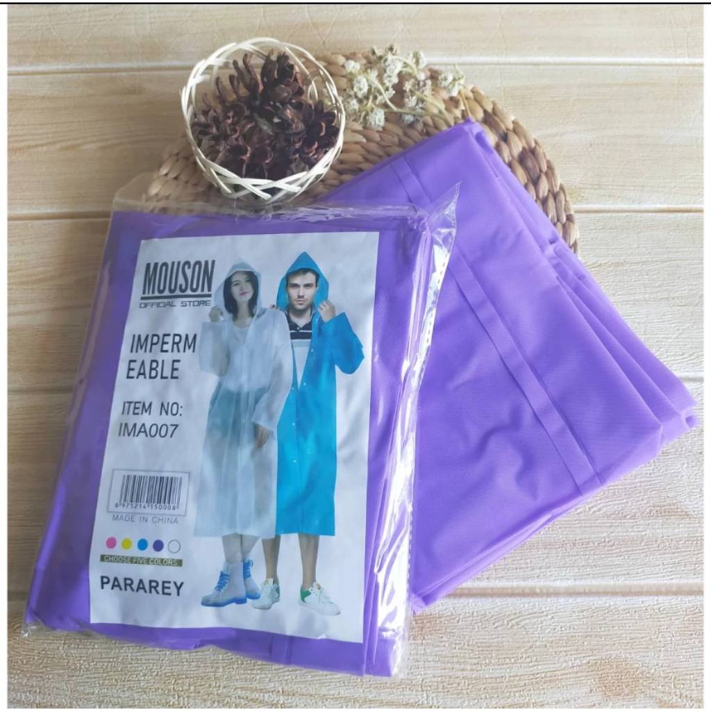 FREE ONGKIR JAS HUJAN EVA MOUSON PONCO PLASTIK LENGAN PANJANG BERTUDUNG HOODIE TERUSAN KANCING MODIS