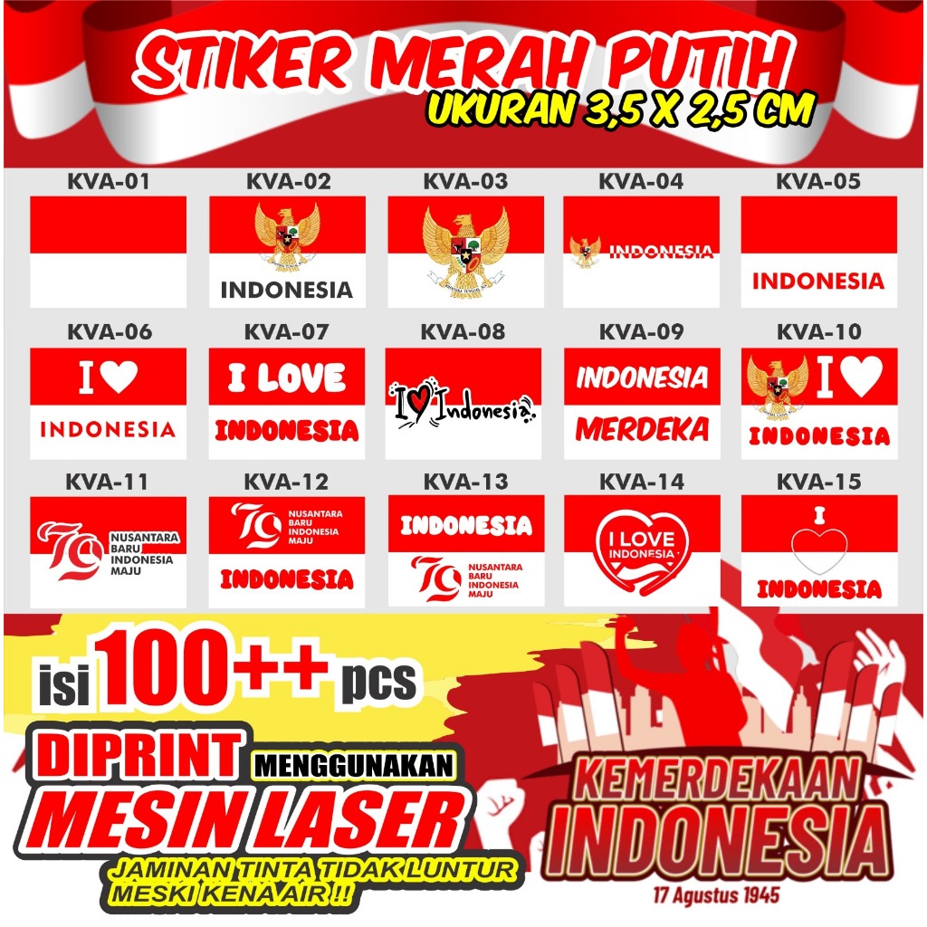 

Sticker/Stiker Bendera Tempelan Pipi / Bendera Merah Putih isi 100pcs TERMURAHHH