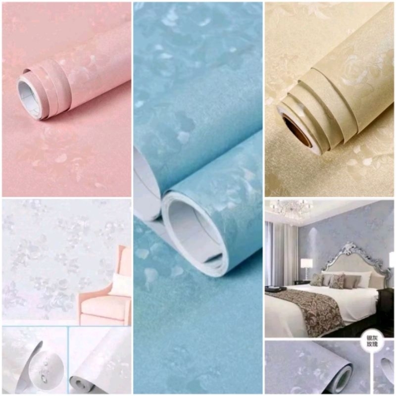 wallpaper dinding polos bertektur bunga mewah elegan premium fariasi warna yg cantik,untuk ruang tam
