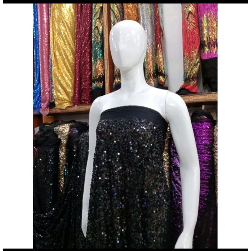 BAHAN/KAIN TILLE SEQUIN HITAM PELANGI/SEQUIN SERIBU PAYET