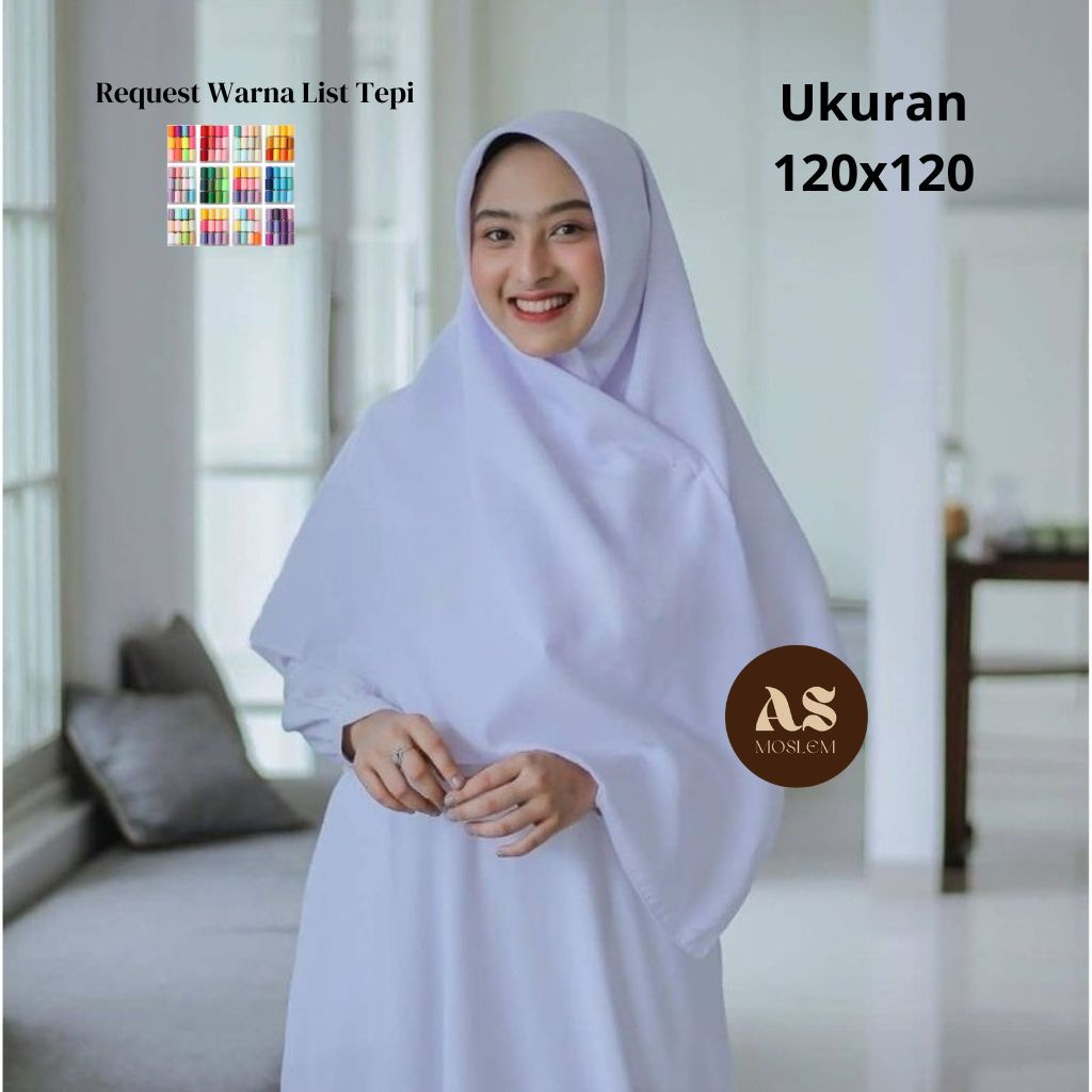 Hijab Putih 120x120 Syari Segiempat Polos List Tepi Wolfis Premium Grade A Jilbab Segi Empat Kerudun