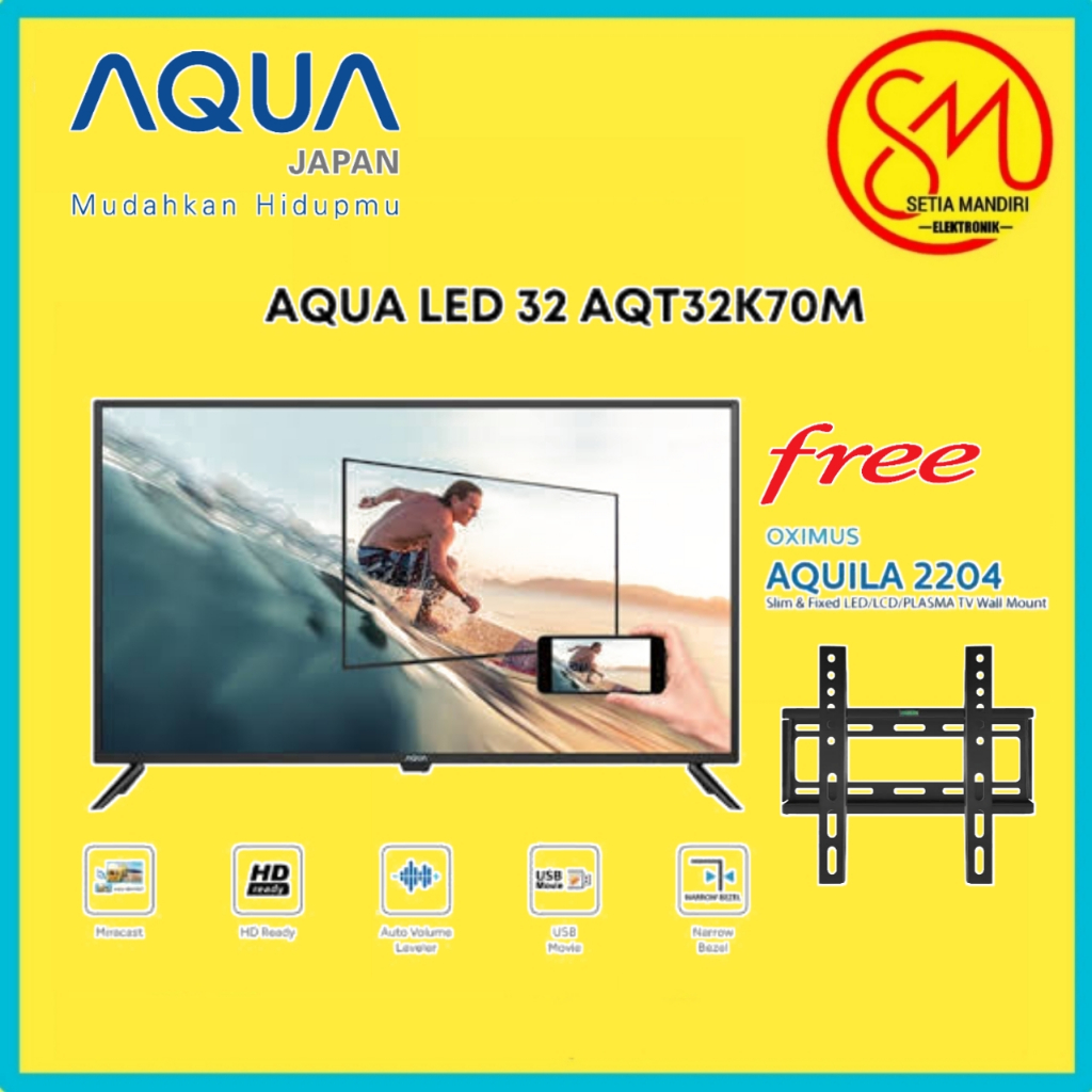 AQUA 32K70M LED TV 32 Inch HD Ready Digital DVB-T2 32inch USB with Miracast AQT32K70M