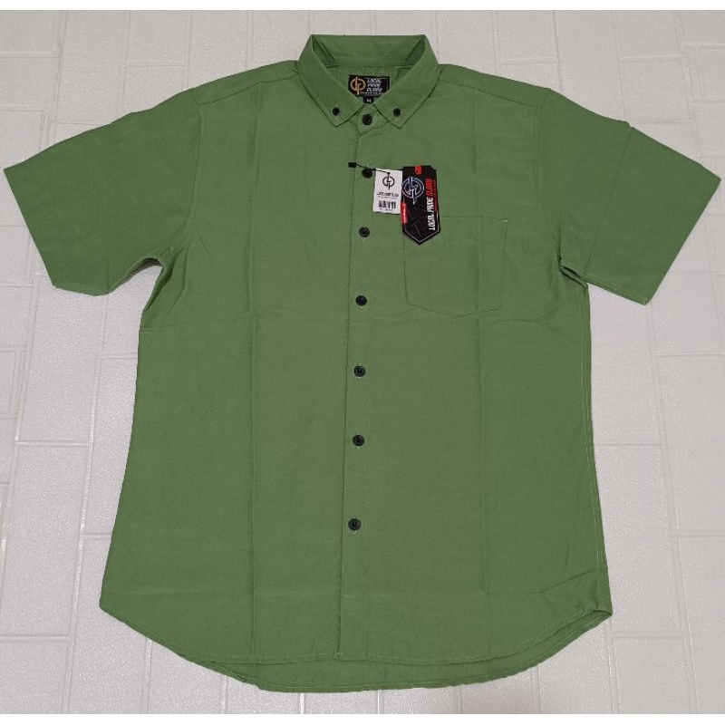 Kemeja polos pendek pria cowok warna hijau sage