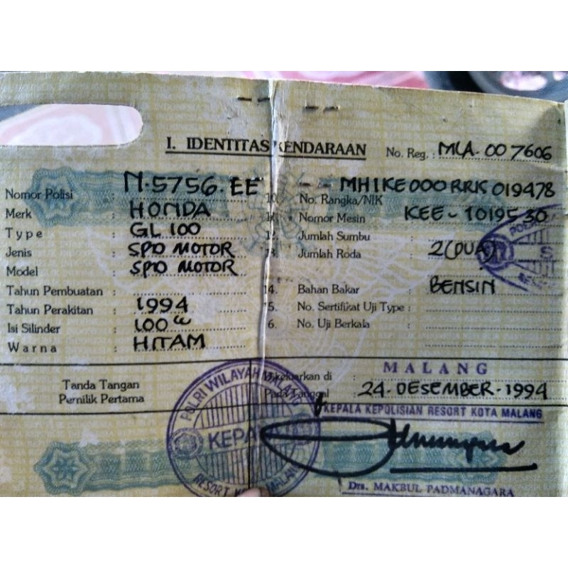 mesin set gl100 csi surat bpkb aja+karbu dan pengapian