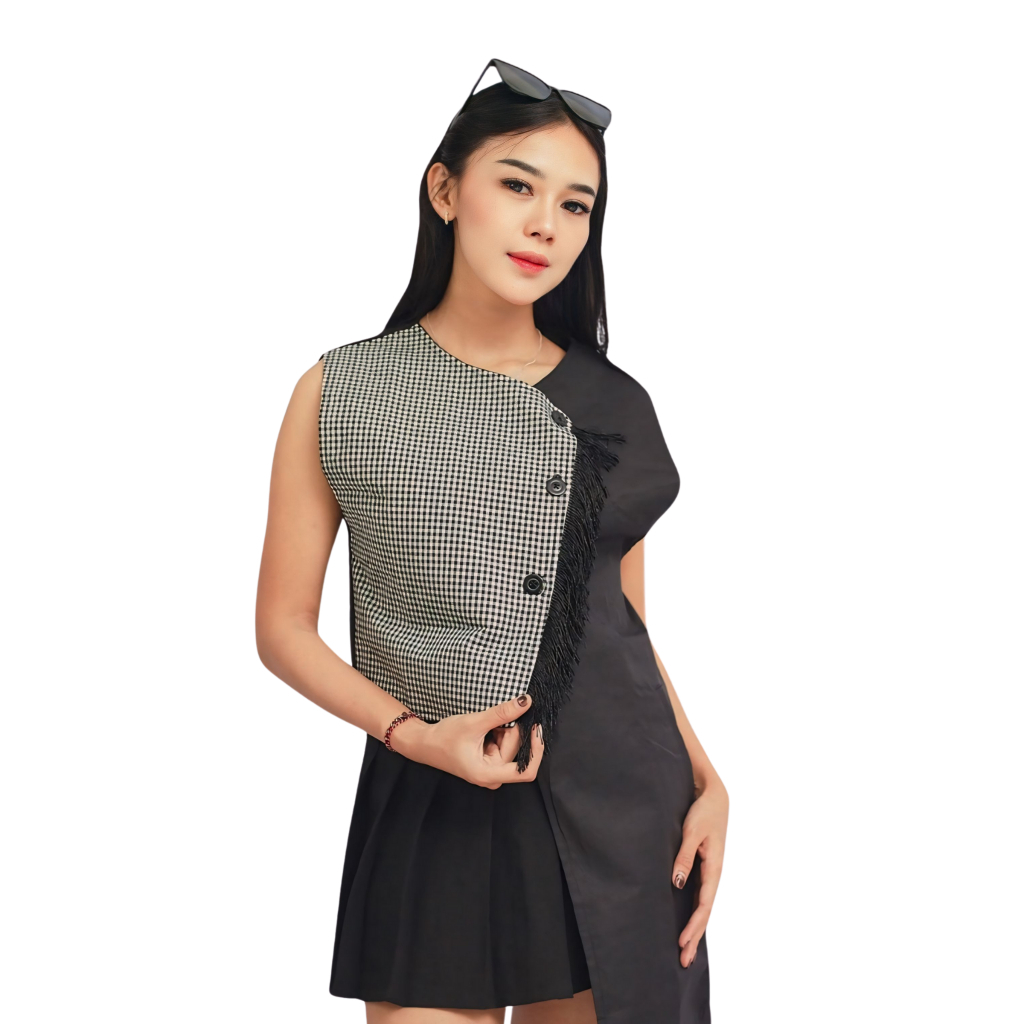 CELEBRE STAR Kanya Blazer Zigzag Atasan Wanita Kekinian Kotak Kotak Rawis Korean Style Jumbo