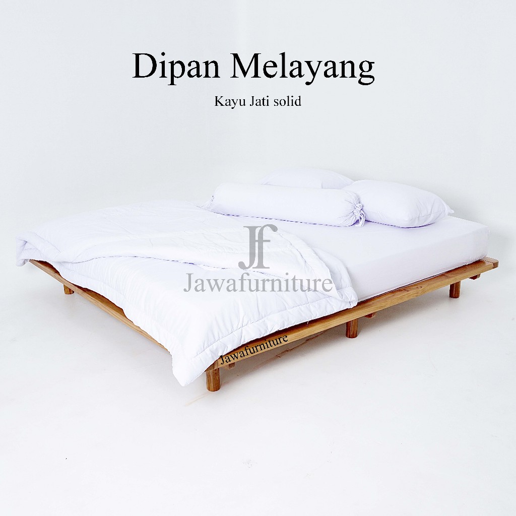 Jawafurniture Tempat Tidur Melayang Kayu jati Dipan Minimalis Kaki Bubut Dipan Kayu Jati Kayu Bubut