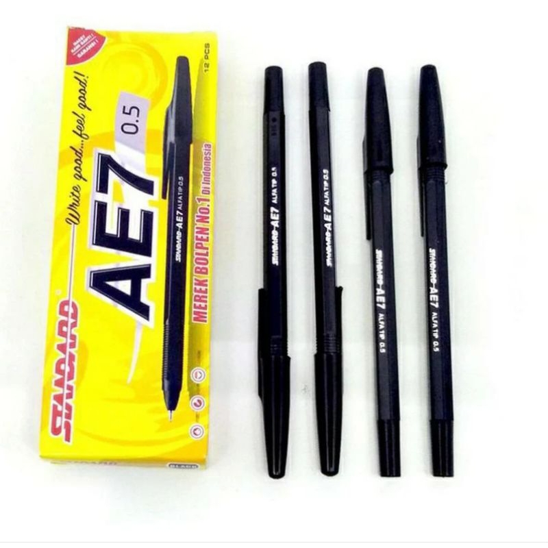 

Pulpen standard AE 7/ Hitam 0.5 /Pulpen Standard Original / 1 pak isi 12 pcs
