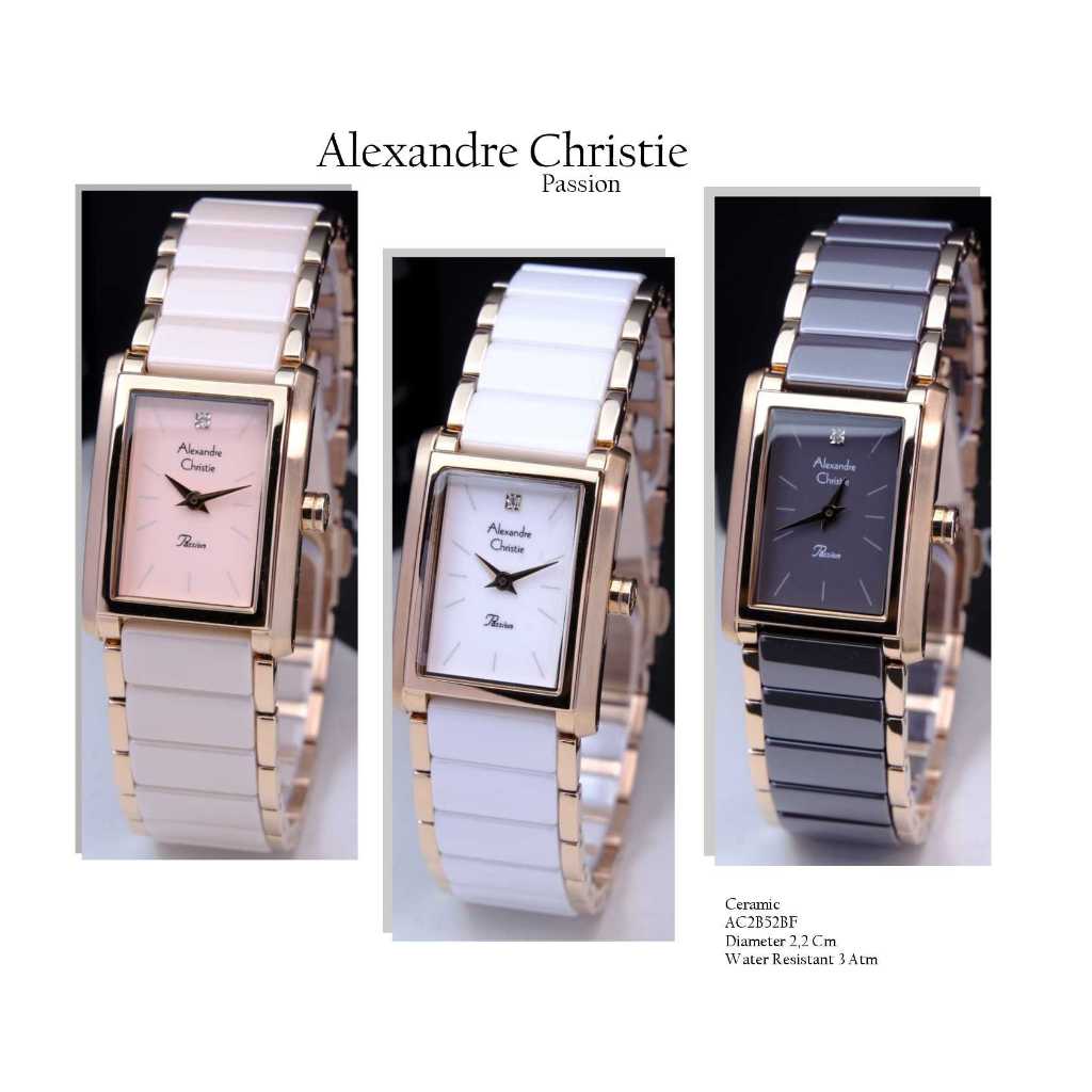 Alexandre Christie Original jam tangan wanita keramik AC 2B52 alexander cristie cewek kotak sale