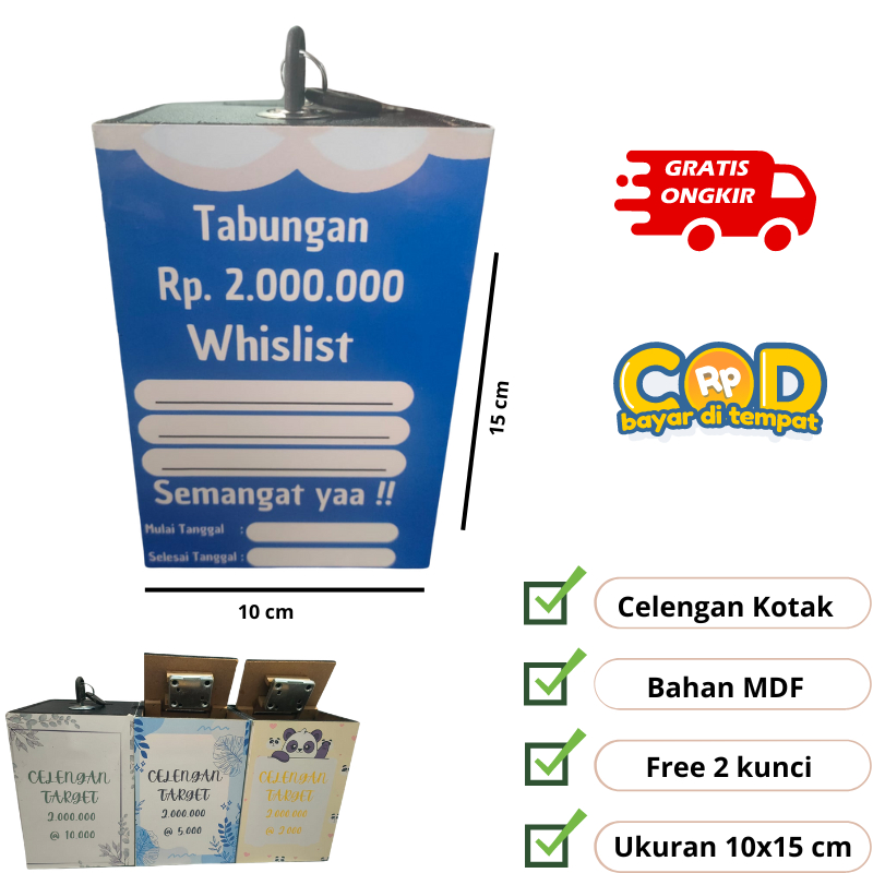 CELENGAN KOTAK TARGET 2 JUTA celengan target murah celengan buka tutup celengan viral celengan kalen