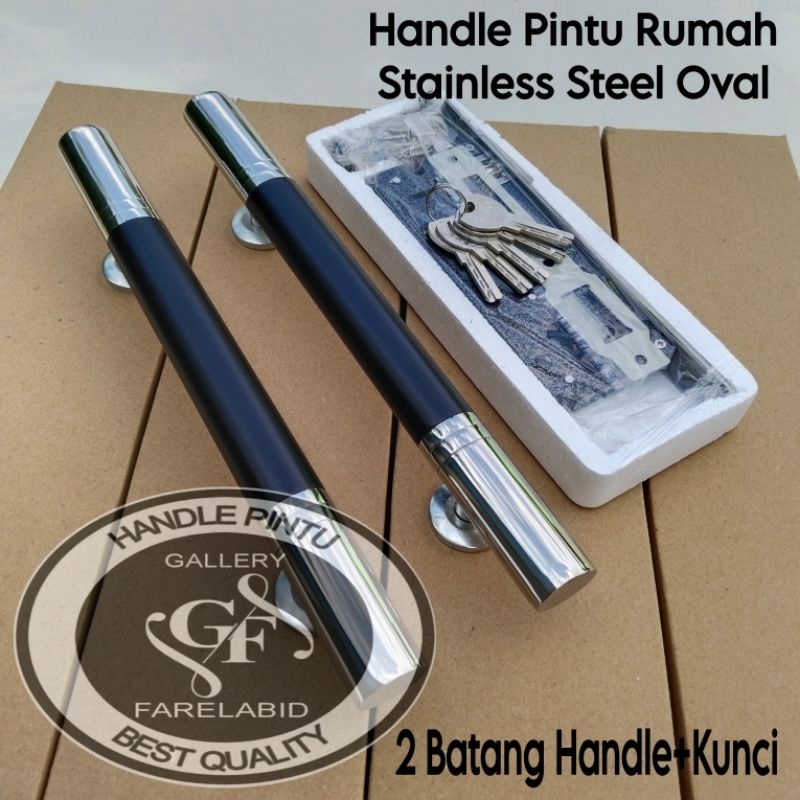 Handle Pintu Rumah Stainless Steel Oval Set Kunci 33cm Gagang Pintu Mewah Pegangan Pintu Kupu Tarung