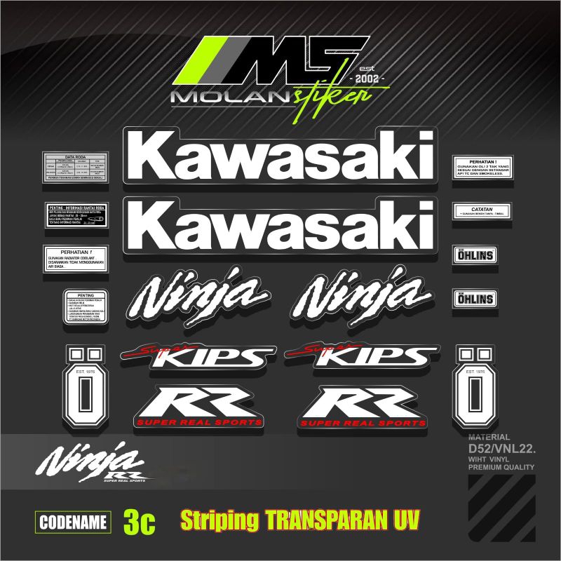 Sticker Striping Variasi Transparan Uv Ninja Rr Old 150 2Tak Sticker Set Perhatian Ninja Rr Old Stic
